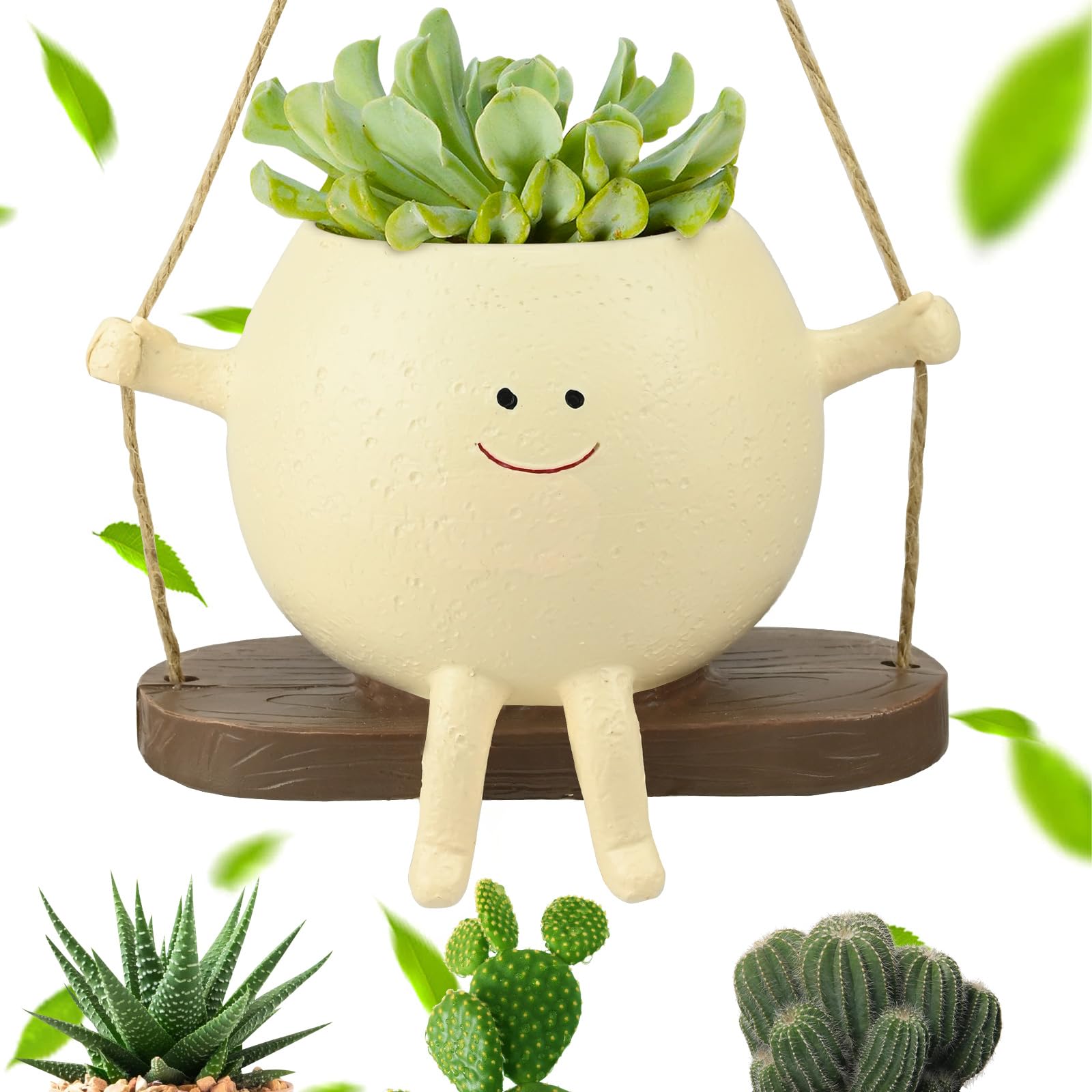 Swing Face Planter Pot, Hanging Planter Indoor Outdoor Resin Smile Face Flower Pot, Decorative Plant Pot Novelty Hanging Planter, Unique Plant Pots for Cactus Succulent Home Office Balcony Garden