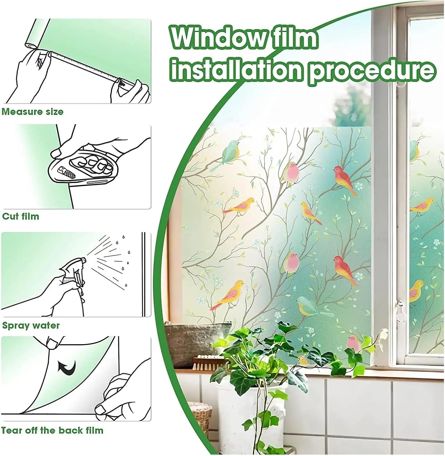 Privacy Window Film Opaque Static Cling Non Adhesive Bird Decals Decorative Glass Cover Tint Frosted Stickers for Home for Room(Color1,55x200 cm)