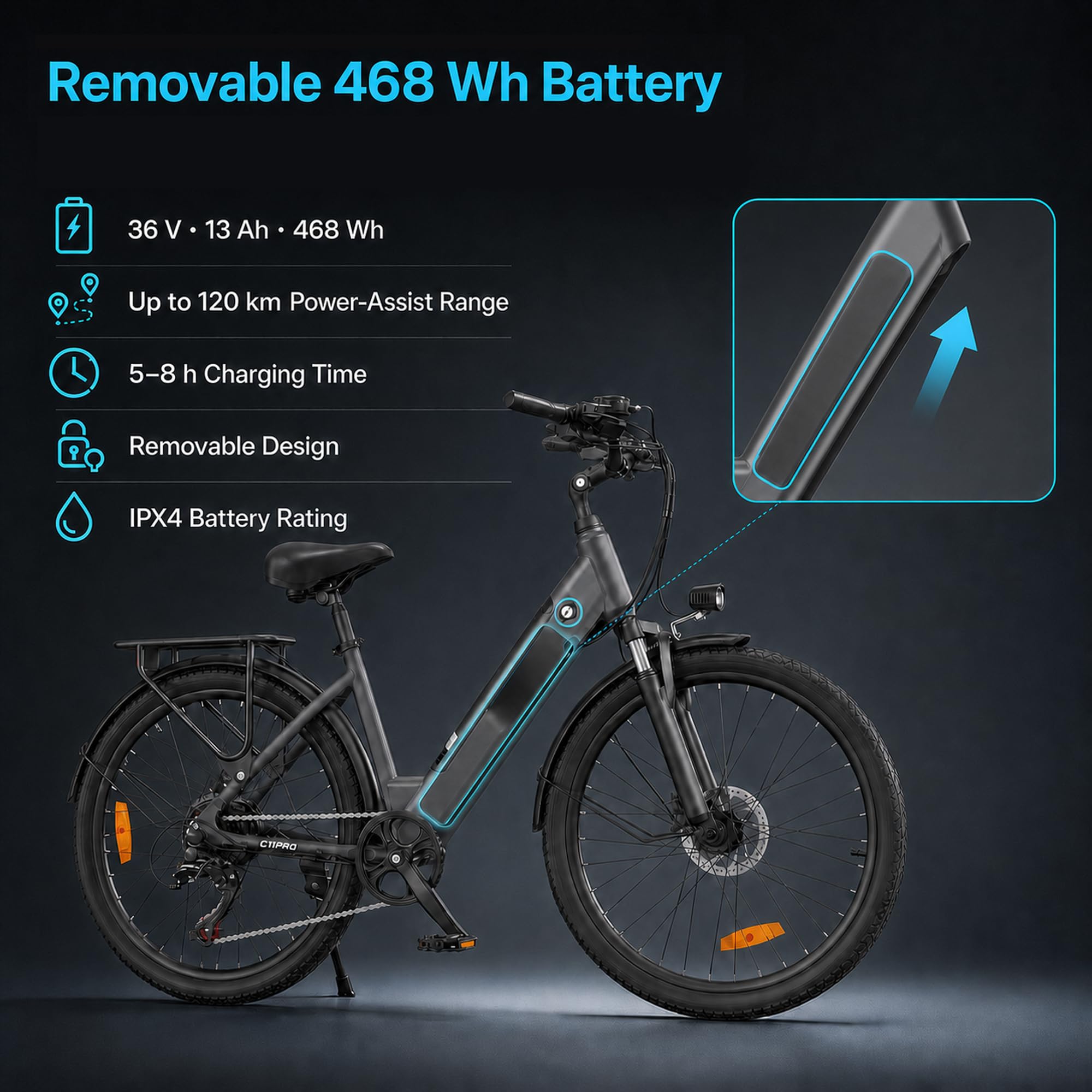 Vélo Électrique pour Adultes 36V 13Ah Autonomie 120km 25km/h