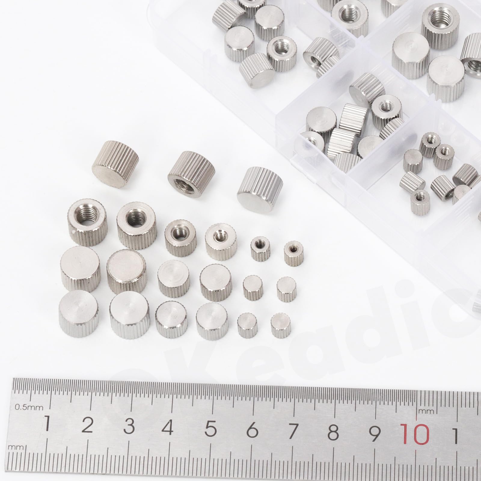 Keadic Juego de 60 tuercas de pulgar moleteadas de cabeza plana de acero inoxidable 304 M2 M2.5 M3 M4 M5 M6 para ajuste de bloqueo