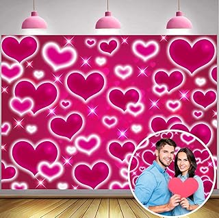 Hot Pink Heart Photo Backdrop 7x5FT Galentines Day Decorations Early 2000s Sweetheart Background for Photography Y2k Birthday Party Banner Decorations Photo Props