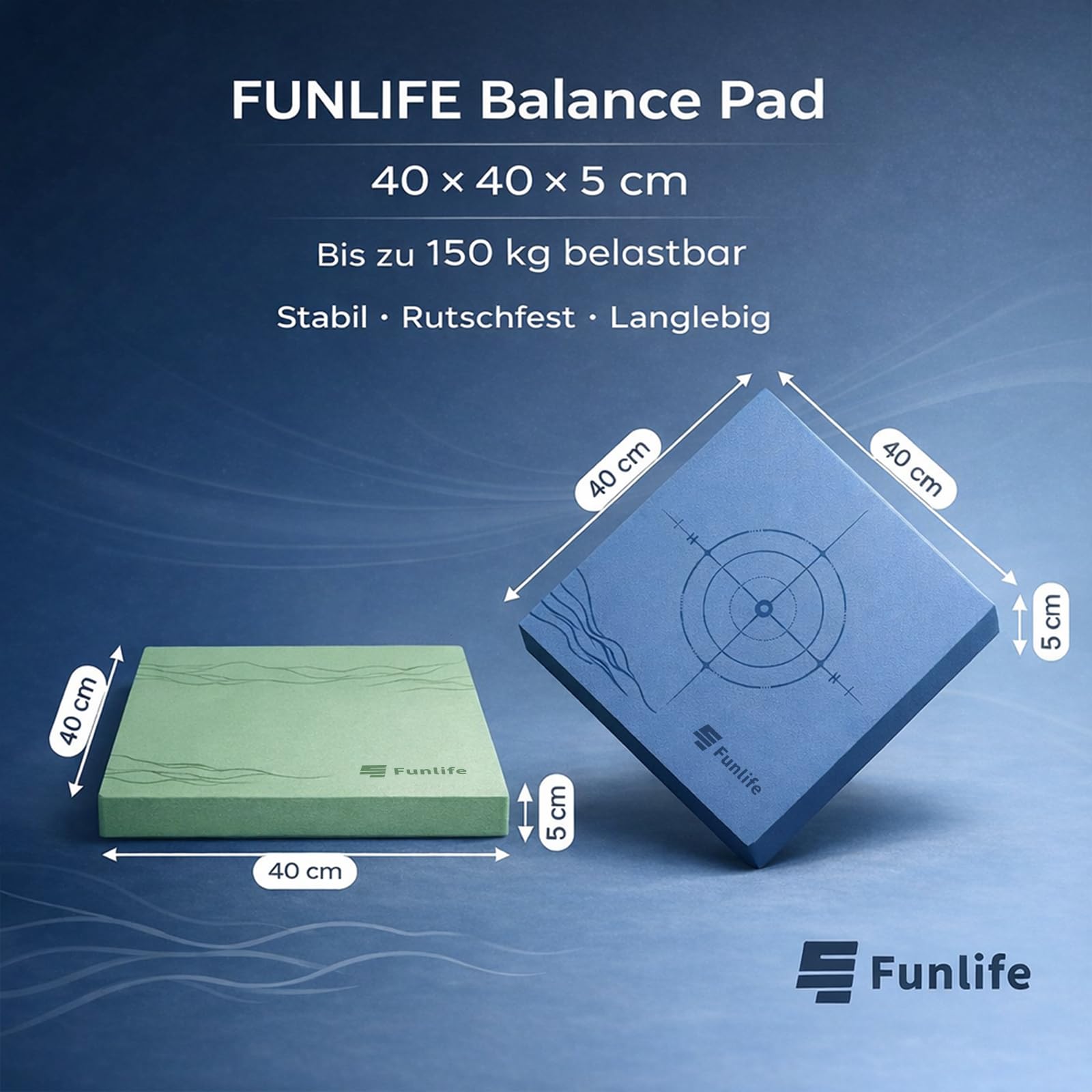 FunLife Balance Pad 40x40x5 cm – Gleichgewichtskissen für Fitness, Yoga & Physiotherapie, Balance Trainer für Stabilität, rutschfest bis 150 kg