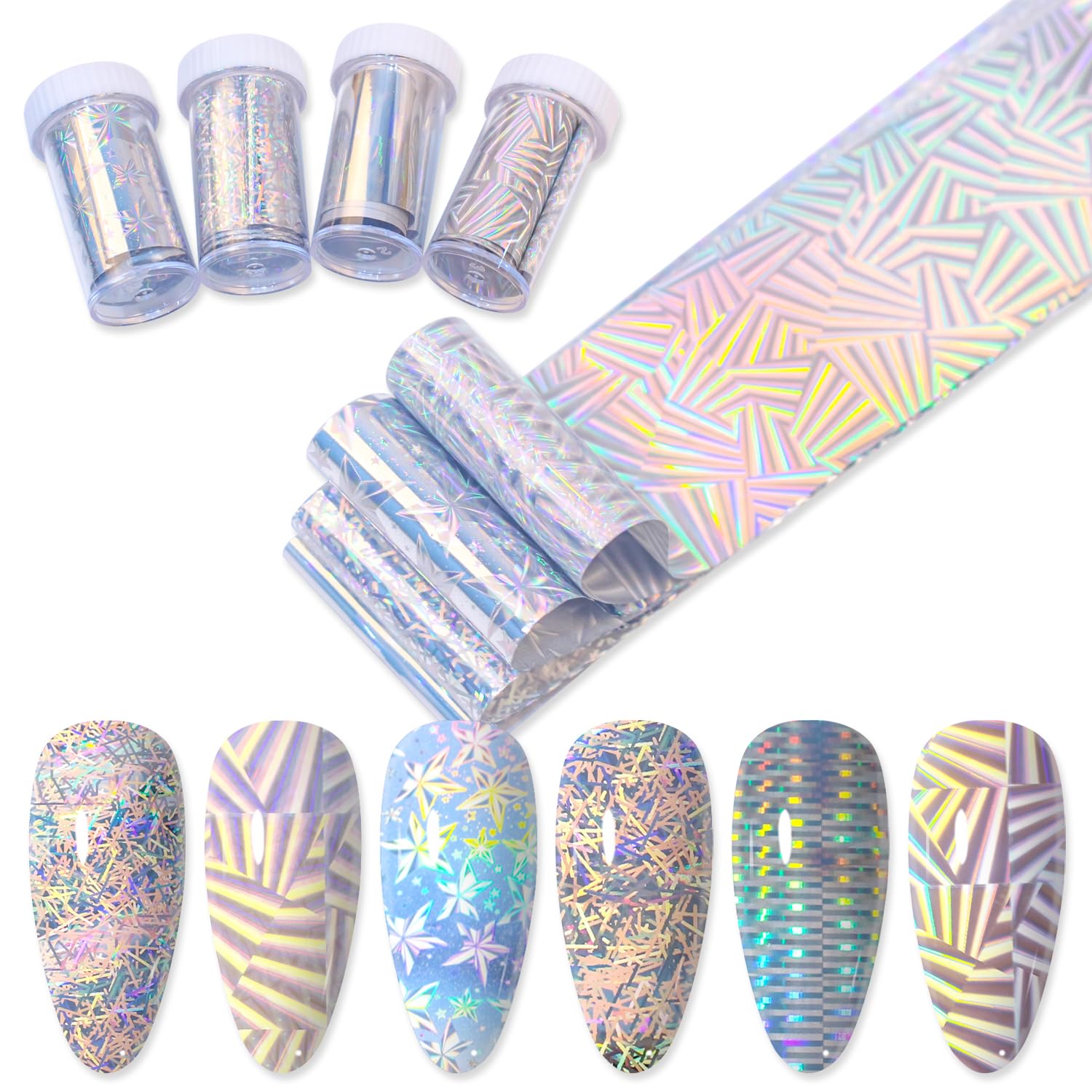 SILPECWEE 2 Boxes Aurora Nail Foil Sheets Laser Nail Transfer Foil for Long Acrylic Nails Starry Sky Holographic Nail Art Foil Iridescent Nail