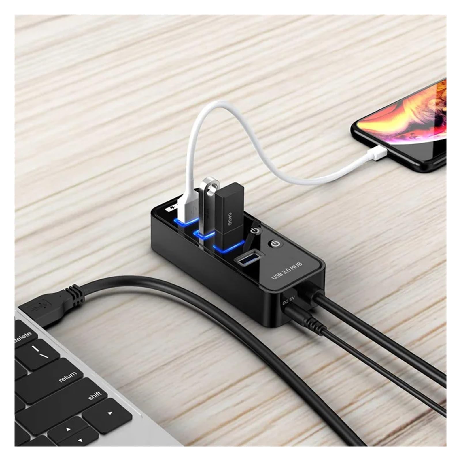 Caricatore HUB USB 3.0 Multi Porta 4/7 For Accessori For Laptop PC Con Adattatore Di Alimentazione Capacità Di Ricarica Rapida(7 port with plug)