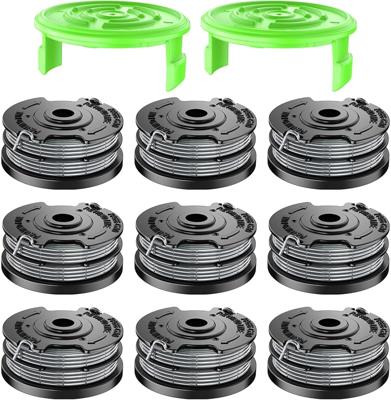11 Pcs Dual Line String Trimmers Spools Compatible with Greenworks Model 2101602, 2101602A, STBA40B210, BST4000, 0.065" Line Replacement Spool (2900719) and Spool Cap Cover(9 Spools + 2 Caps) | Dual Line Replacement Spools for 2101602, BST4000, ST40B410, STBA40B210 Weed Wacker, 9 Spools(2900719) and 2 Caps(2958002)