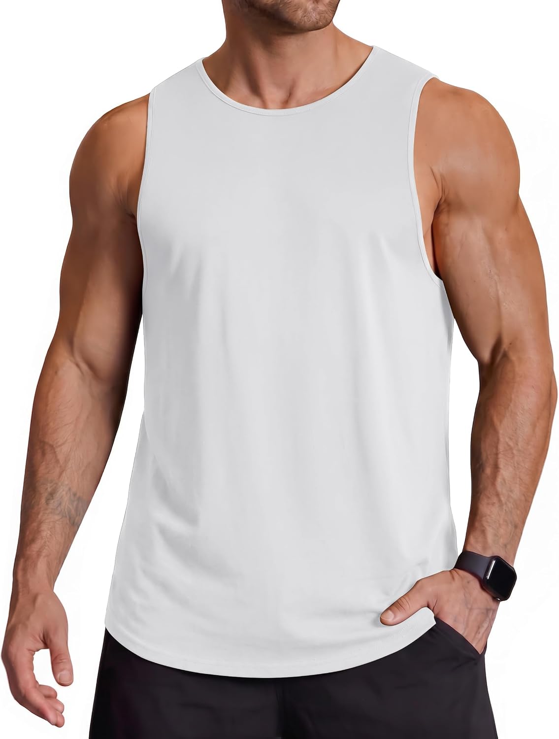 COOFANDY Mens Gym Sleeveless Athletic Shirts White Tank Top Undershirt Sleeveless Lightweight Bodybuilding Fitness Muscle Cut Off Shirt