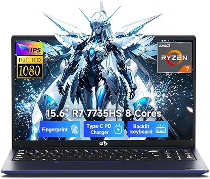 NIMO 15.6" FHD Gaming Laptop, AMD R7 7735HS Up to 4.75GHz, Beat i7-12650H Computer with 16GB DDR5 RAM 256GB SSD, 180 View, Radeon 680M, 100W Fast PD, for Business Creator & Student