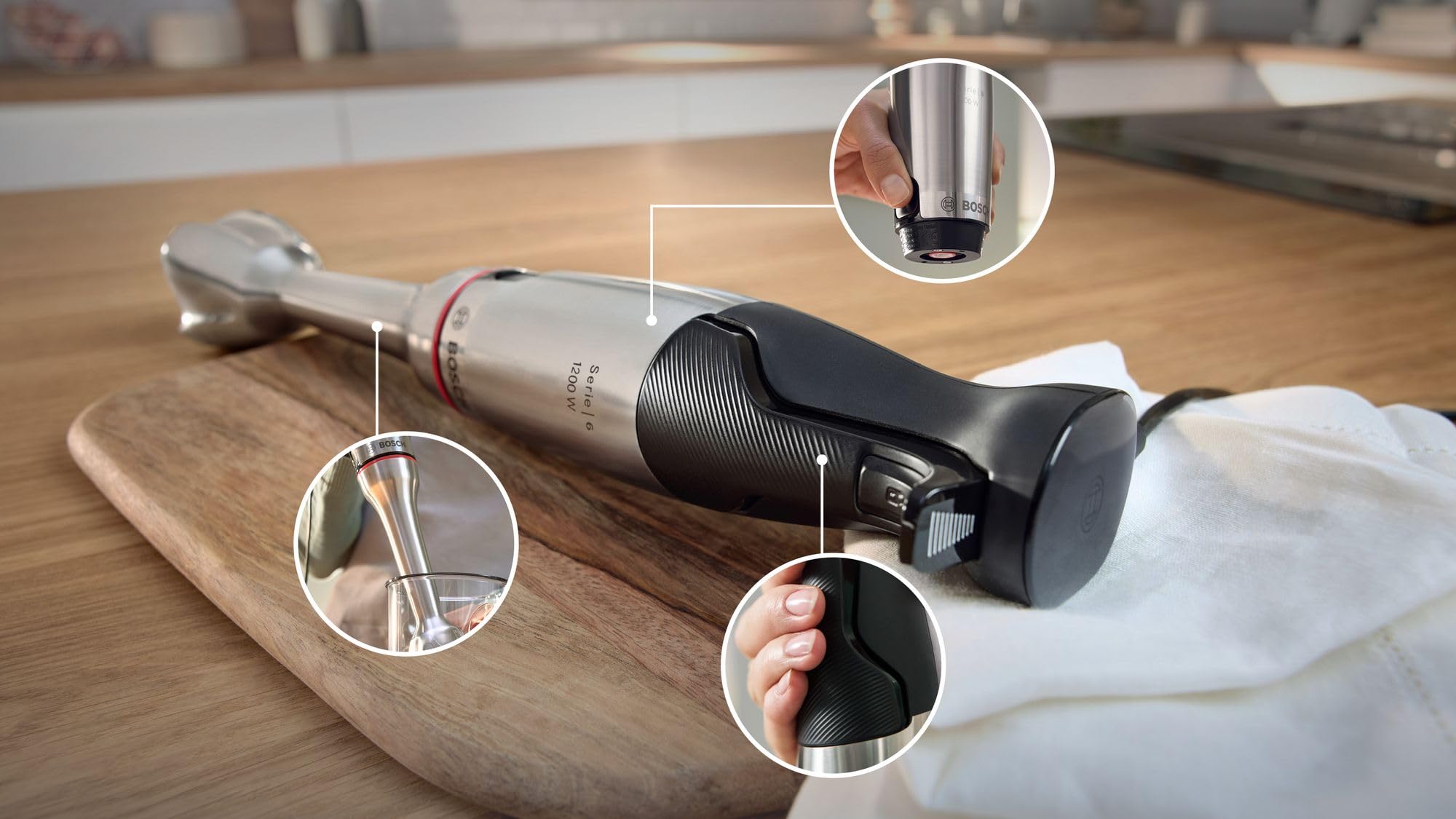 Bosch - Mikser ręczny ErgoMaster, seria 6, 1200 W, stal nierdzewna, MSM6M871