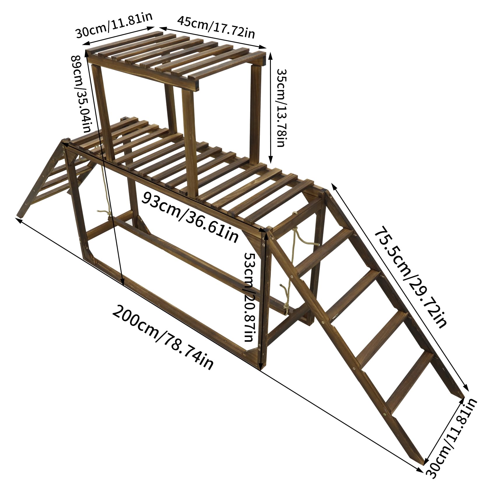 BingoPaw Percha de Madera para Gallinas con Escalera y Columpio, Perchero de Carbonizado para 8-10 Gallinas, Área de Pie Amplia, Resistente a la Corrosión, 200x30x89cm