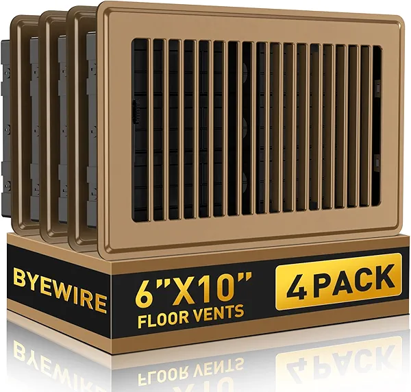 Floor Register - Floor Vent Covers 6x10 - Heavy Duty Steel Vent Covers for Home Floor and Wall - Adjustable HVAC Vents for Bedrooms & Living Rooms - Proof Finish Walkable Floor Vents - Brown - 4 Pack