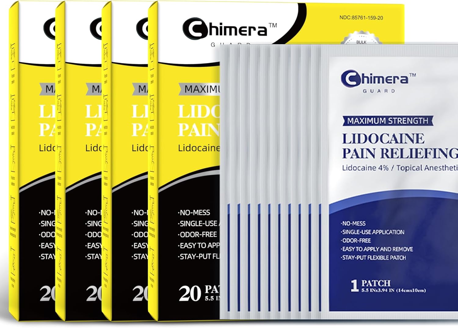 4% Lidocaine Pain Relief Patches (80ct) - F-SA/H-SA Eligible Maximum Strength Numbing Gel Patch for Muscle, Joint, Nerve, Sciatica Pain - Odorless, Stay-Put & 8-Hour Long Lasting