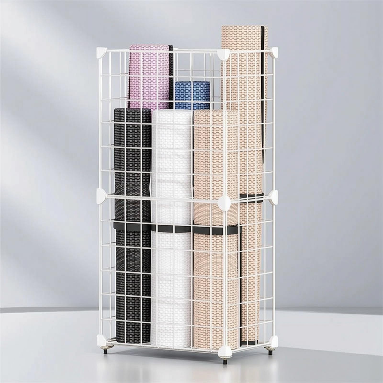 Carrello multifunzione con cestelli metallici, soluzione di facile montaggio per casa, palestra, yoga e camera da letto, 3 colonne, 2 strati, nero, 93 x 32 x 62 cm