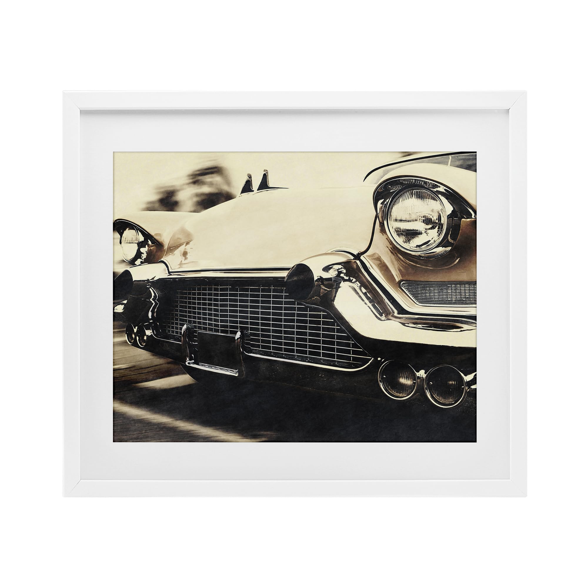 Stupell Industries Coastal White (Textured) 'Vintage Ride Headlights'| Framed Print Under Glass