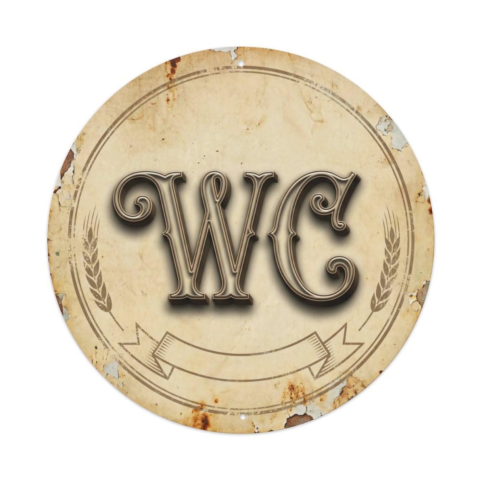 Fqcyn Style Toilet （Wc） Edwardian Emblem Metal Tin Sign Plaque Wall Decor For Cafe, Club Bar, Office, Home Garden Round Metal Poster 8X8inch
