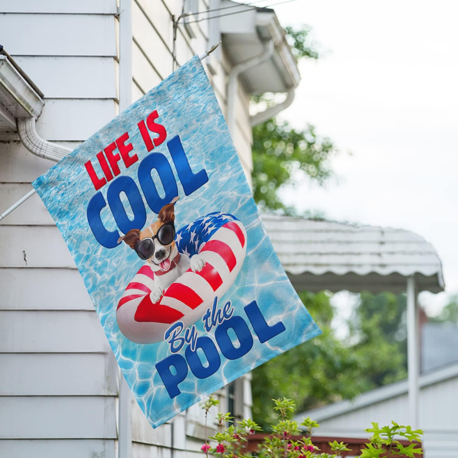 America Forever Life is Cool by the Pool House Flag 28 x 40 inch Dog Days of Lifebuoy Float Humor Nautical Double Sided Yard Outdoor Decorative Flag