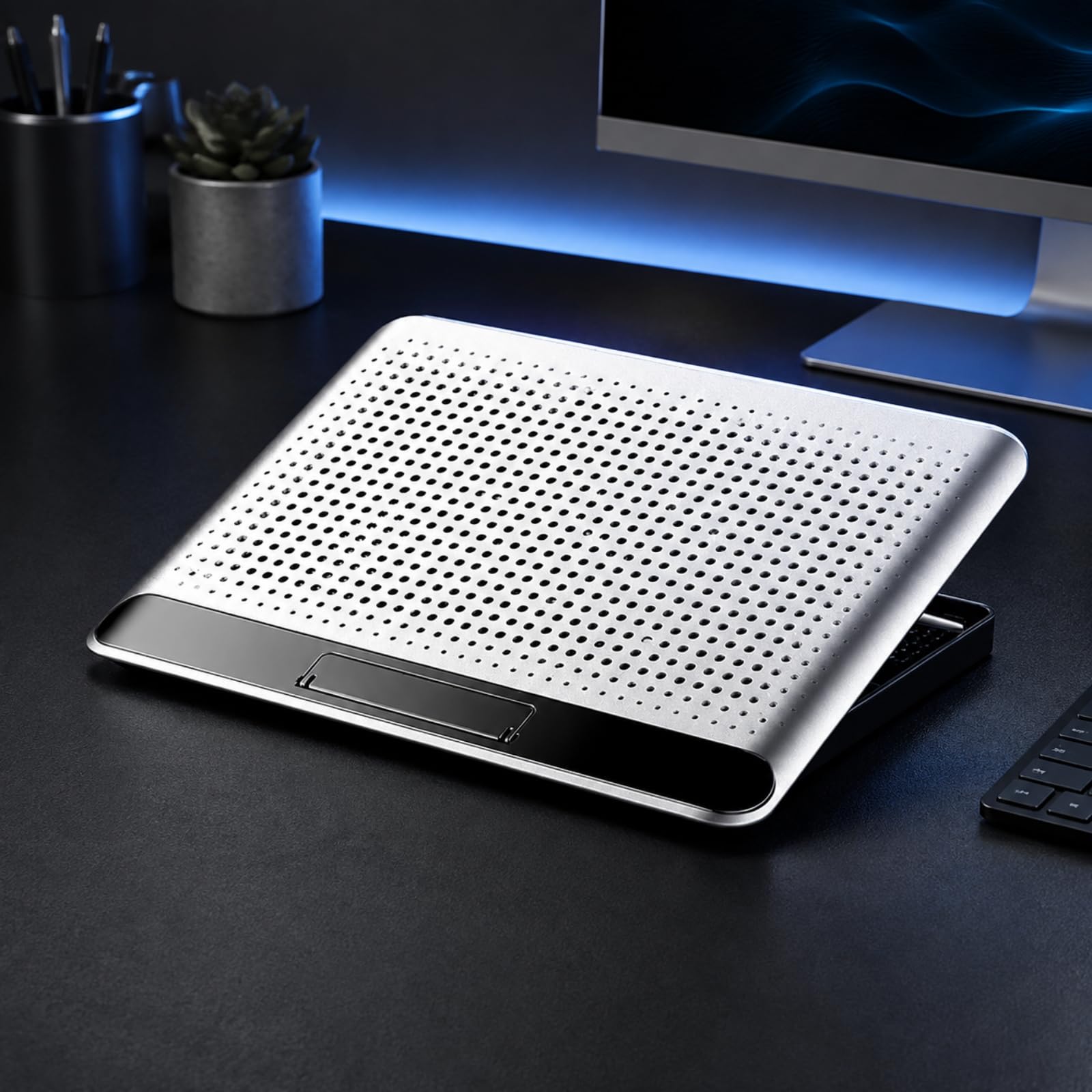 Supporto di raffreddamento per computer portatile con porte USB, supporto ventilato per laptop con sei ventole, tappetino di raffreddamento leggero per ufficio, studenti, argento