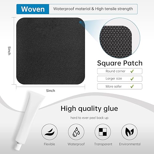 Miniatura 2 de Paquete de 4 kits de reparación de parches de trampolín de 5 x 5 pulgadas, parches cuadrados | Repara agujeros o desgarros en una alfombrilla de