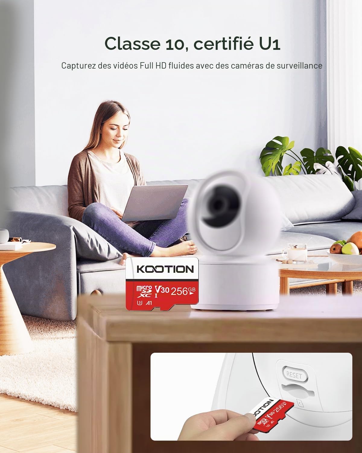 KOOTION Carte Micro SD 256 Go, Carte SD 256go avec UHS-I, U3, V30, A1, Haute Vitesse 100 Mo par Seconde, Carte mémoire TF 4K avec 1 Adaptateur pour Drone/caméra/Tablette/dashcam/Ordinateurs Portable