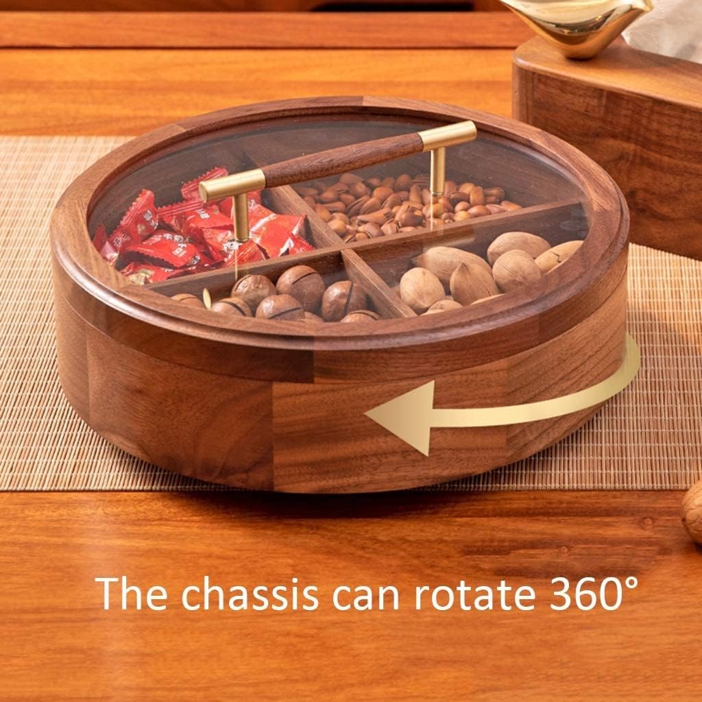 Divided Serving Tray Portable Party Snackle Box Nut Bowl Nut Serving Platter The Bottom of The Snack Box Can Be Rotated Nut Bowls for Parties Snack Organizer Wooden Serving Trays (Brown 28*12cm)