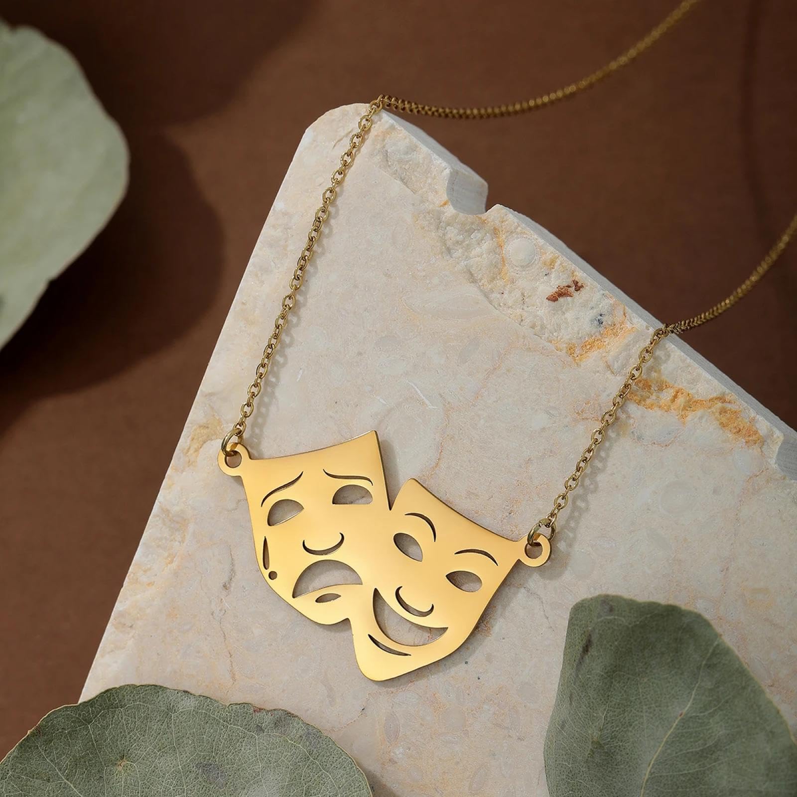 Affascinante Collana Uomo Donna Gioielli Ciondolo Pendente Necklace Commedia E Tragedia Maschera Neckalce per Le Donne Maschere da Teatro Unisex Commedia E Dramma Maschera