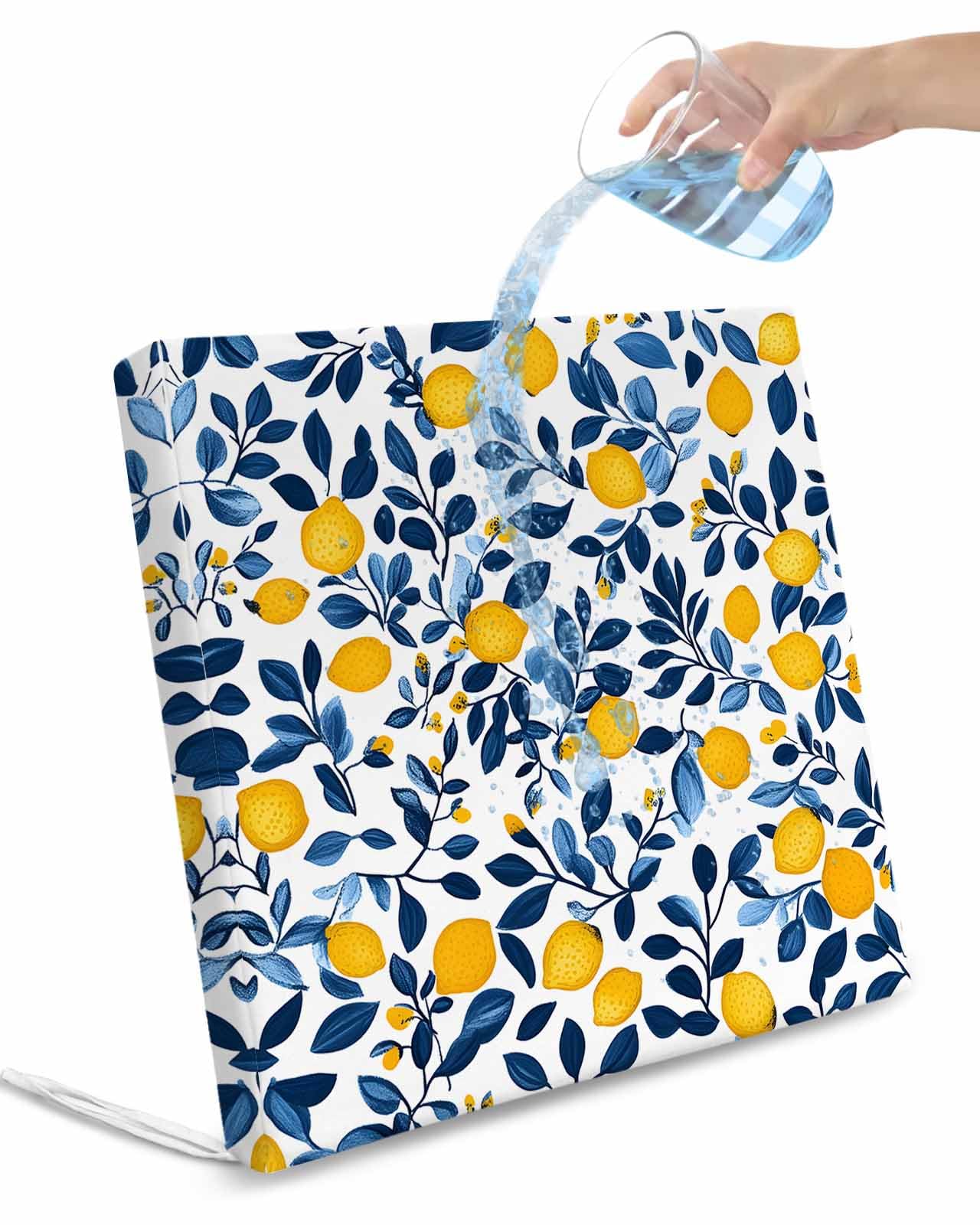 2 Pack Lemon Waterproof Cushion Covers with Ties, Outdoor Patio Chaise Lounge Chair Seat Cushion Slip Covers Replacement(Only Cover) Fruit Leaf Branch Summer Spring Pastoral 20