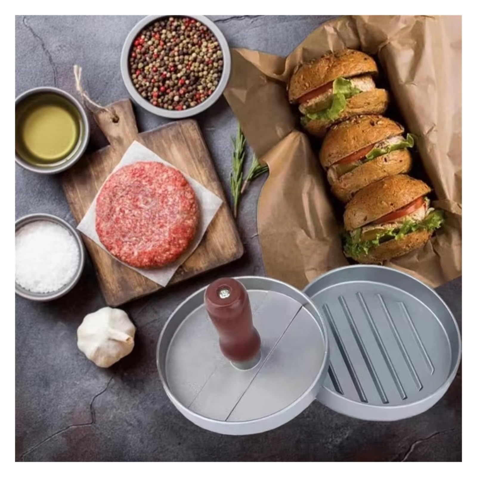Generisch Aluminium-Burgerpresse, Patty-Maker, manuelle Antihaft-Fleischpresse, Rindfleisch-Gemüse-Hamburger-Form, Küchenhelfer(Large Set)