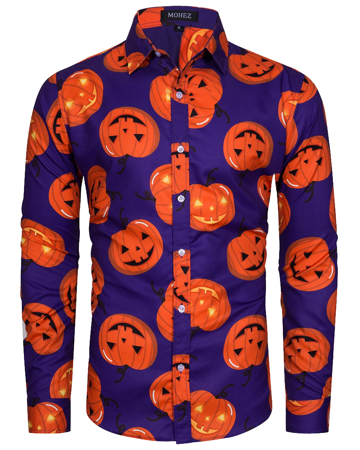 MOHEZ Mens Halloween Shirt Ugly Pumpkin Casual Long Sleeve Funny Button Down Shirts Adult Costume Purple XX-Large