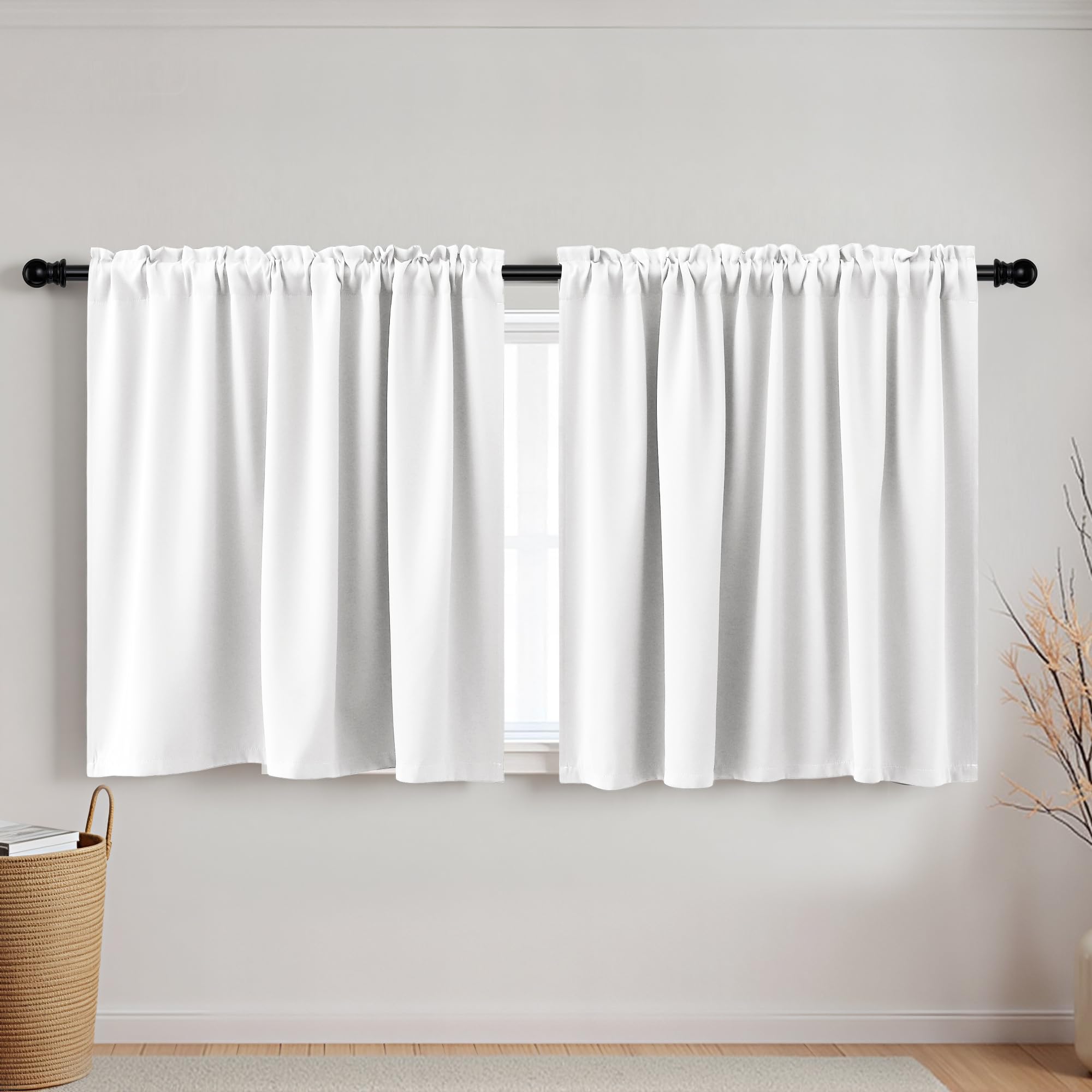 KOUFALL White Rod Pocket Blackout Tier Short Curtains 52x24 Inches Long — image 1