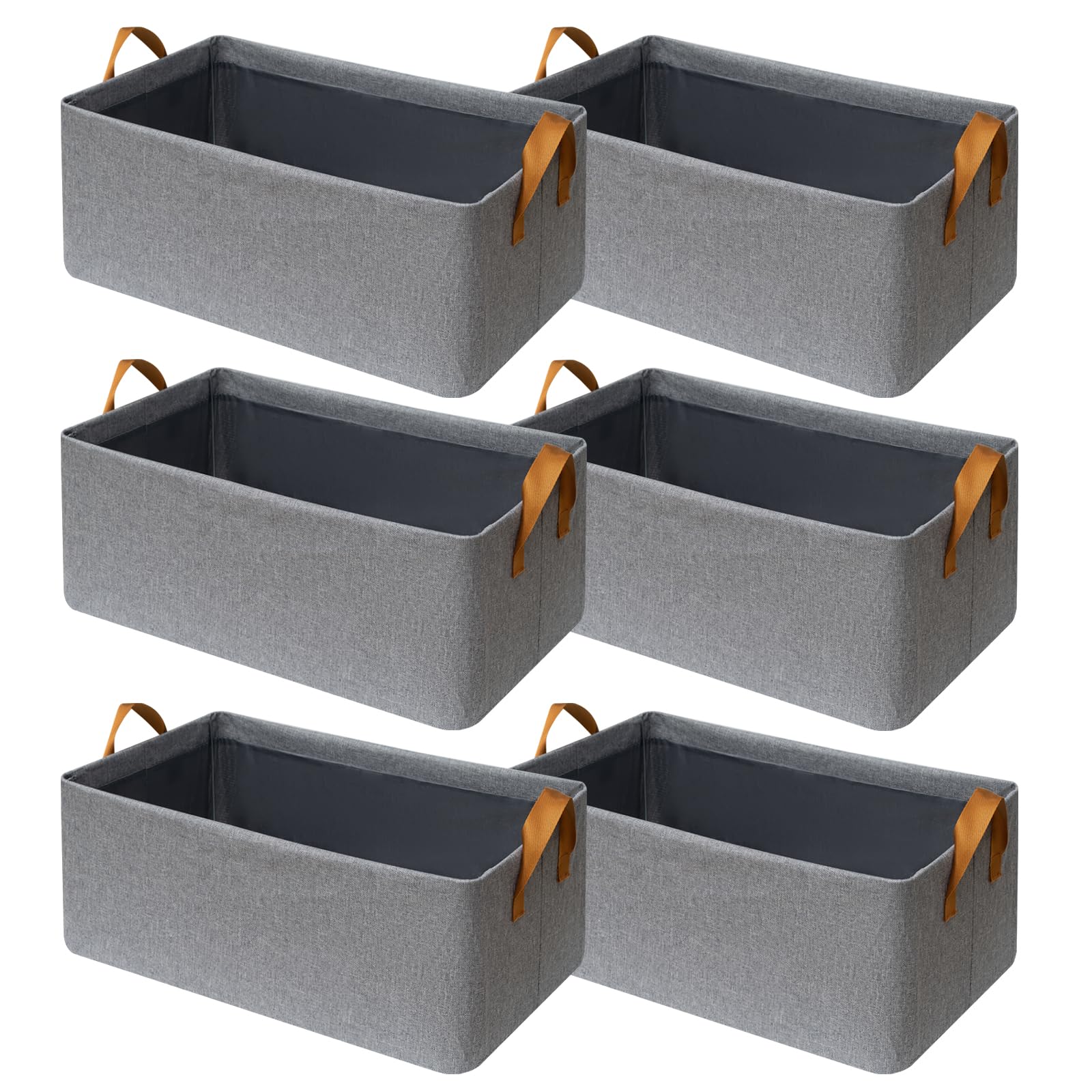 SNWDN 6 Pack Closet Cloth Storage Bins for Shelves,Large Storage Baskets for Shelves, Fabric Bins for Closet organization with Handles（Grey 17''L x 12