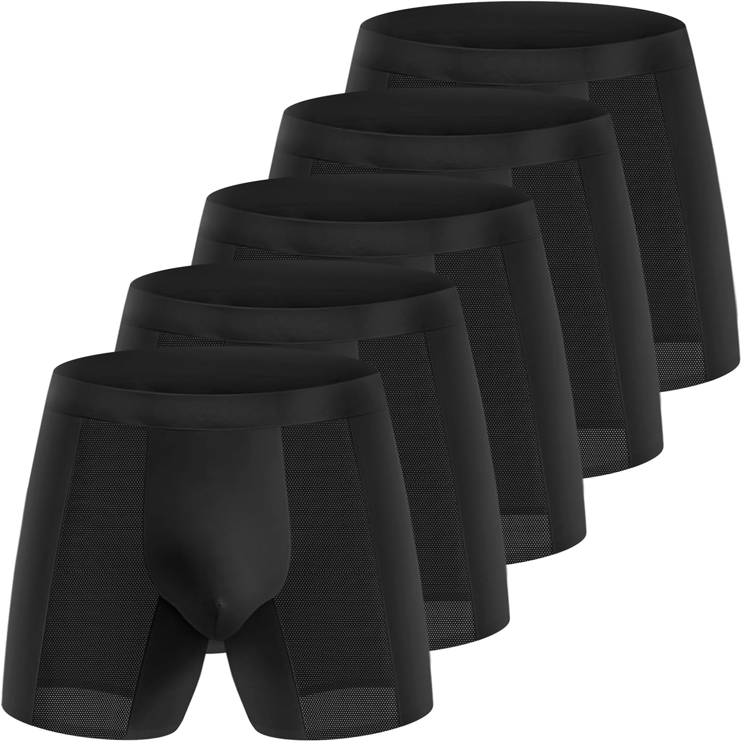 Mowkim Men's Underwear Boxer Briefs 5 Pack - Breathable Mesh Design,Built-in 3D Pouch Soft Underwear