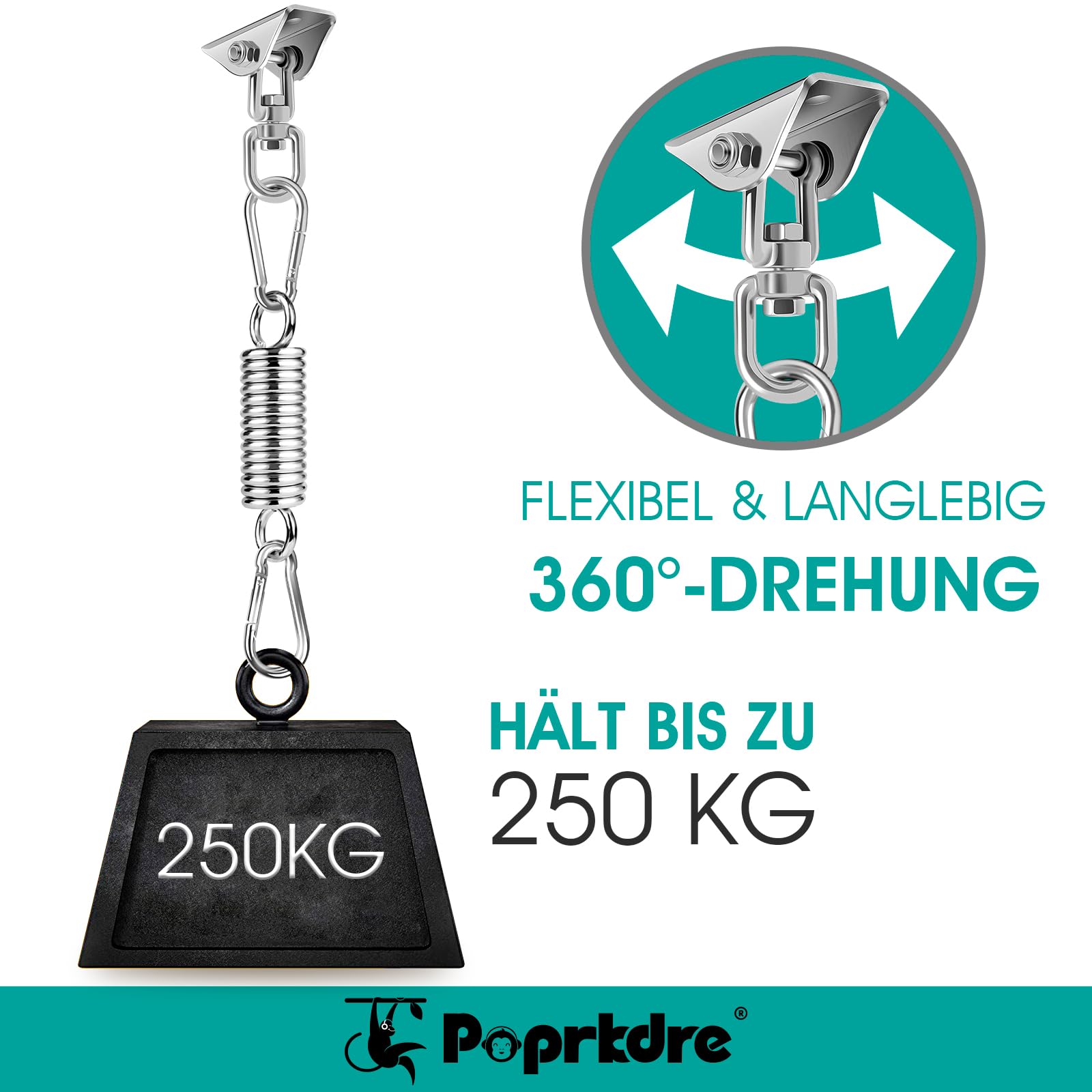 Gancio da soffitto per poltrona sospesa fino a 450 kg, supporto per sacco da boxe con moschettone girevole a 360°, gancio per amaca per amaca, cemento, parco giochi, yoga, palestra