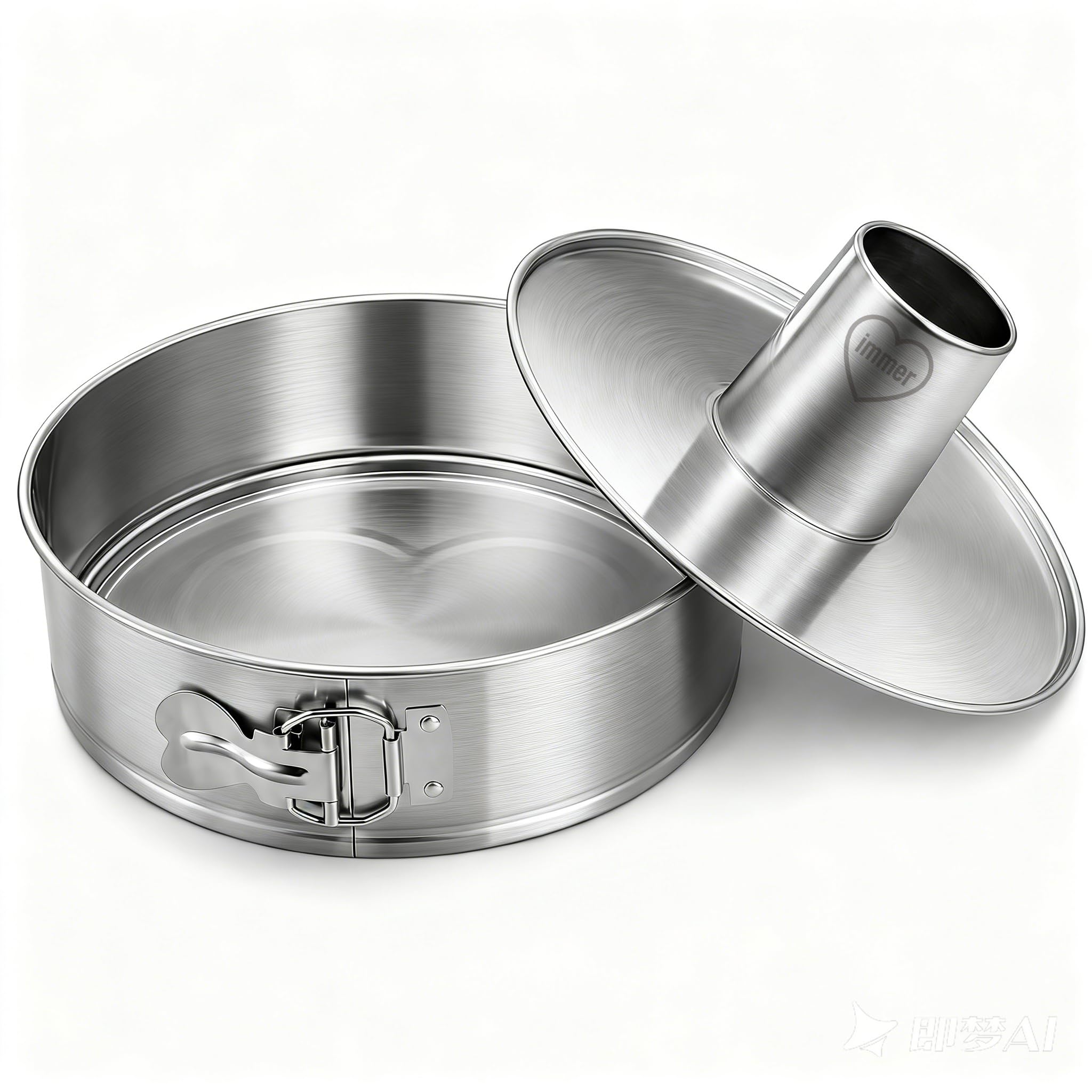 immer Moule à Charnière Inox Set avec Fond Plat et Fond Tubulaire, sans PFAS sans Revêtement Acier Inoxydable 18/8, Passe au Lave-Vaisselle