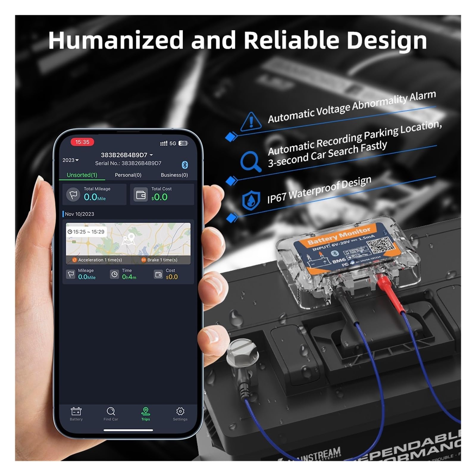Monitor De Batería Inalámbrico Bluetooth, Probador De Batería De Monitoreo De Salud De Batería De Coche De 12V For Motocicleta, Camión Y Coche