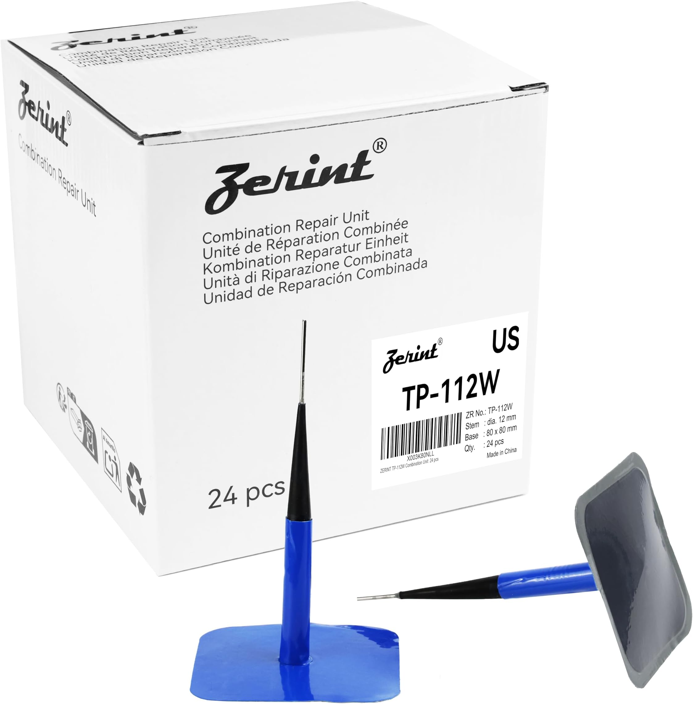 ZERINT TP-112W Combination Repair Unit, Tire Repair Patch Plug 1/2" x 3 1/8" Wrapped stem 24 pcs