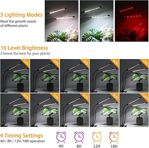 Miniatura 4 de Luces de cultivo negras para plantas de interior, 168 luces LED de clip para plantas, lámparas LED de espectro completo con cuello de cisne flexible