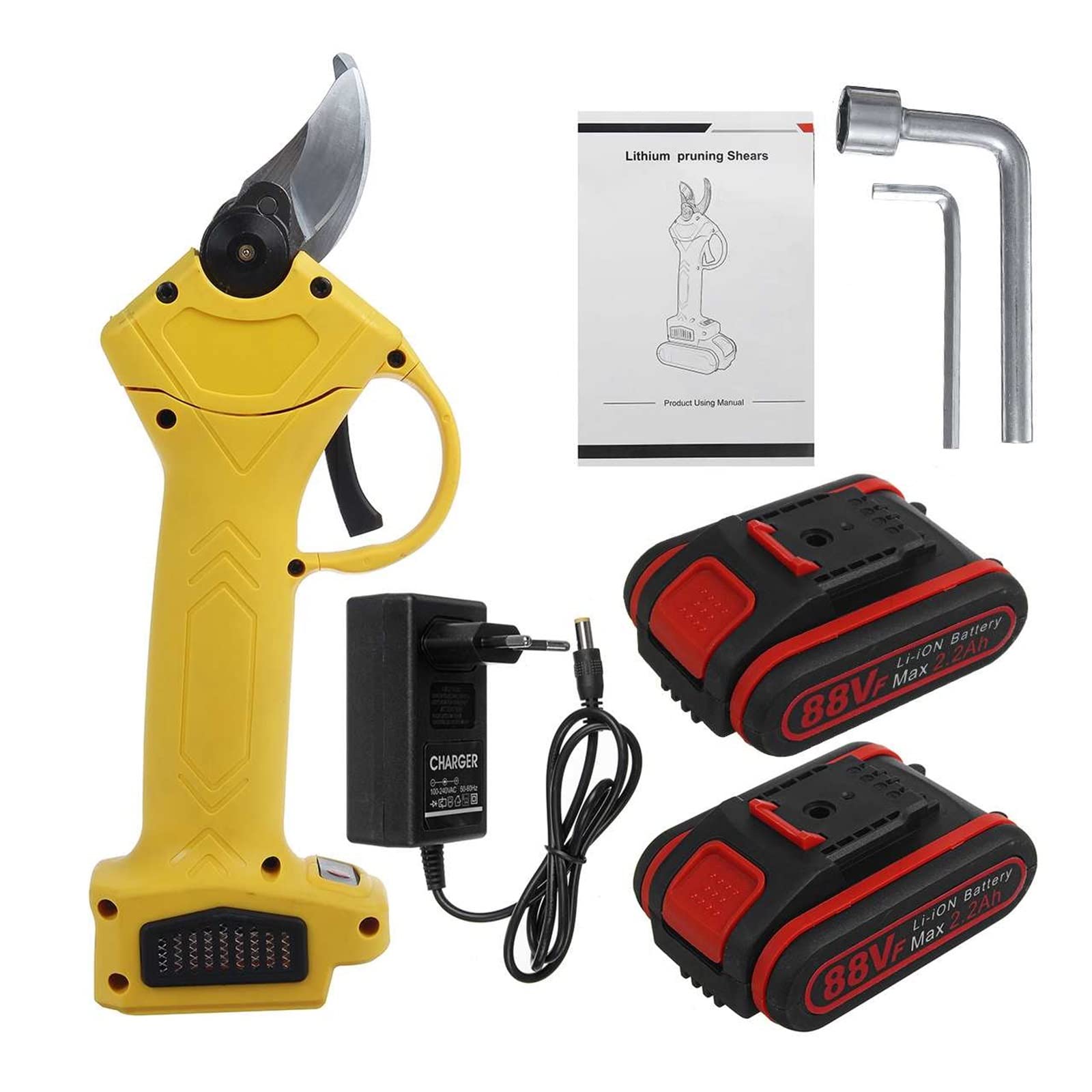 Sekatory Elektryczne, 88VF akumulatorowe elektryczne nożyce do przycinania Secateur Pruner elektryczne gałęzie drzew Cutter drzewo owocowe przycinanie Bonsai 30MM Max Cutter Łatwe Cięcie Gałęzi(2Batte