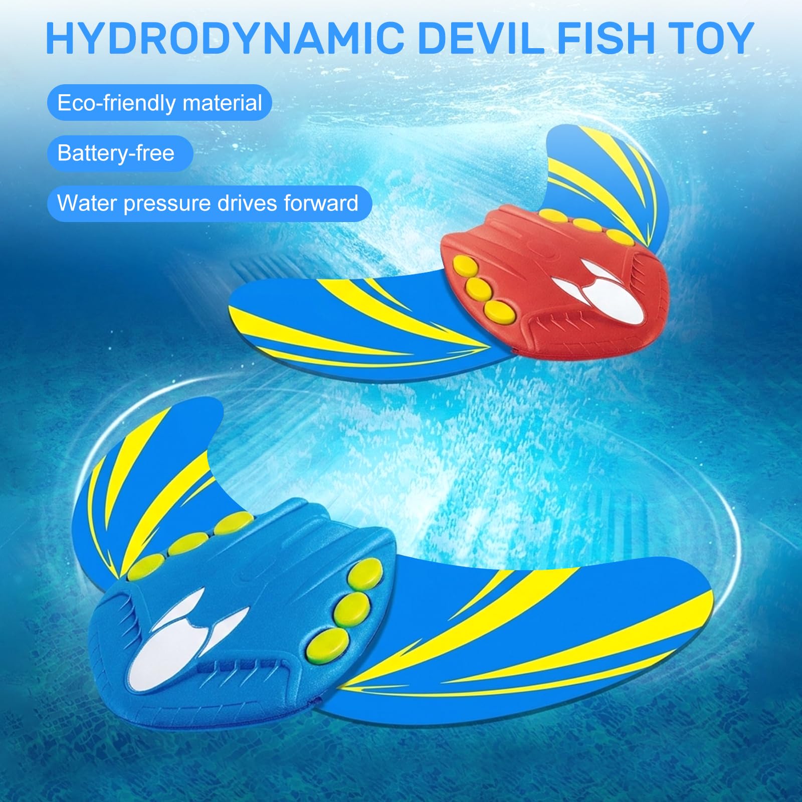 Set di 2 alianti sottomarini giocattolo piscina per bambini – giocattolo acquatico con alettoni regolabili, giocattolo per immersioni con design a raia manta, gioco piscina e spiaggia per