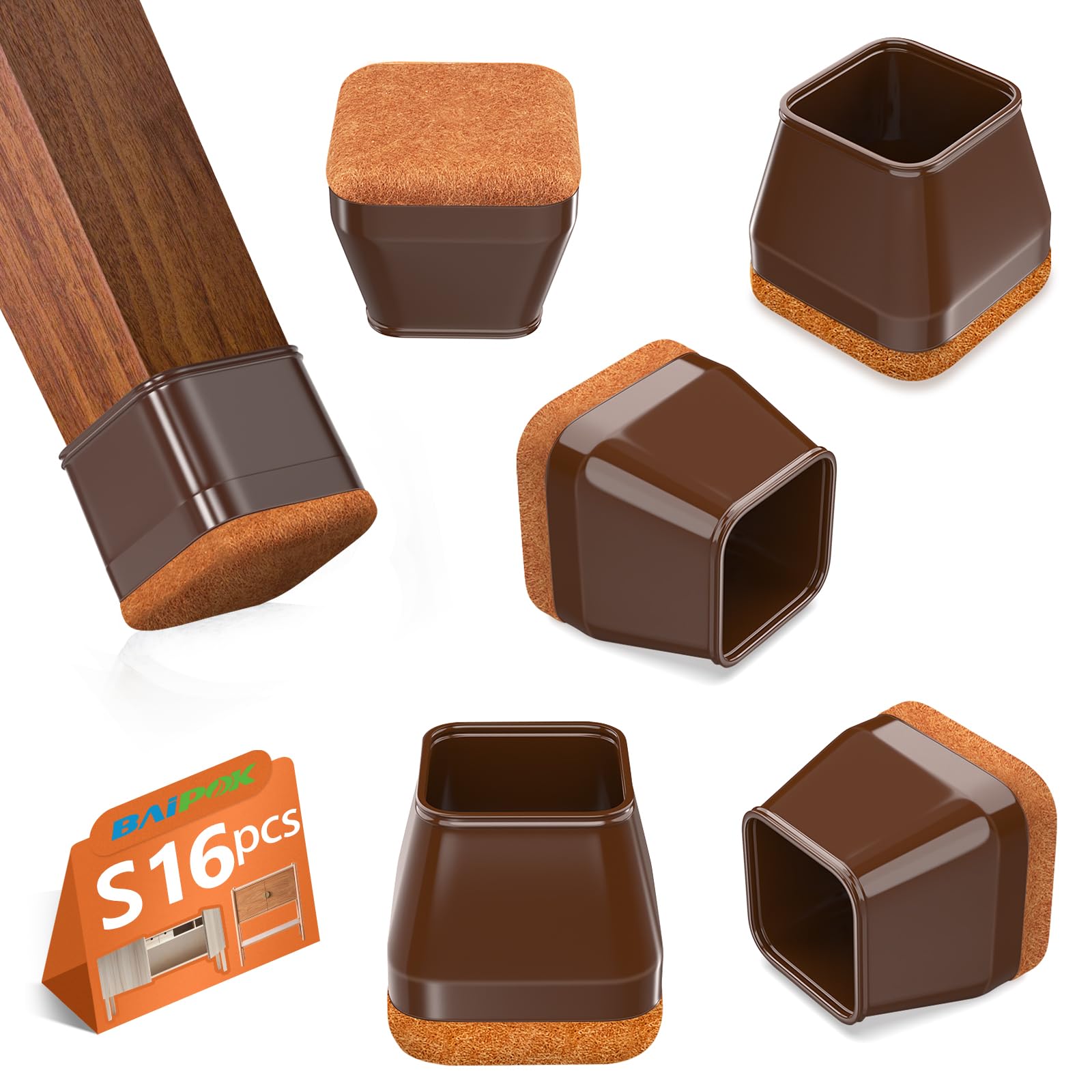 BAIPOK 16-Pack Square Chair Leg Floor Protectors