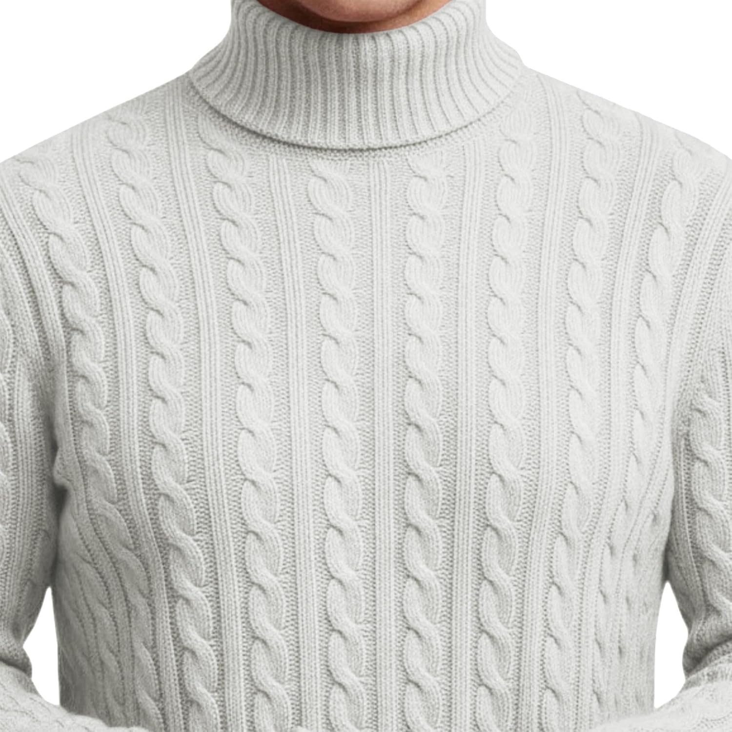 Janisramone® Mens High Polo Roll Neck Jumper, Long Sleeve Cable Knitted Pullover Mens Sweater, Casual Turtle Neck Jumper Grey