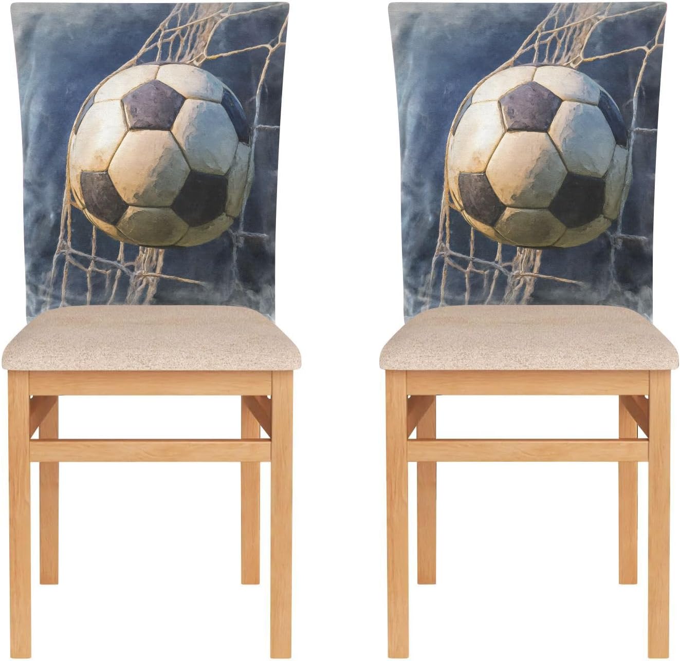 ALAZA Soccer Ball in Net Retro Chair Back Cover Set of 6, Washable Reusable Removable Chair Slipcovers Decorative Chair Cover for Home Kitchen Wedding Party
