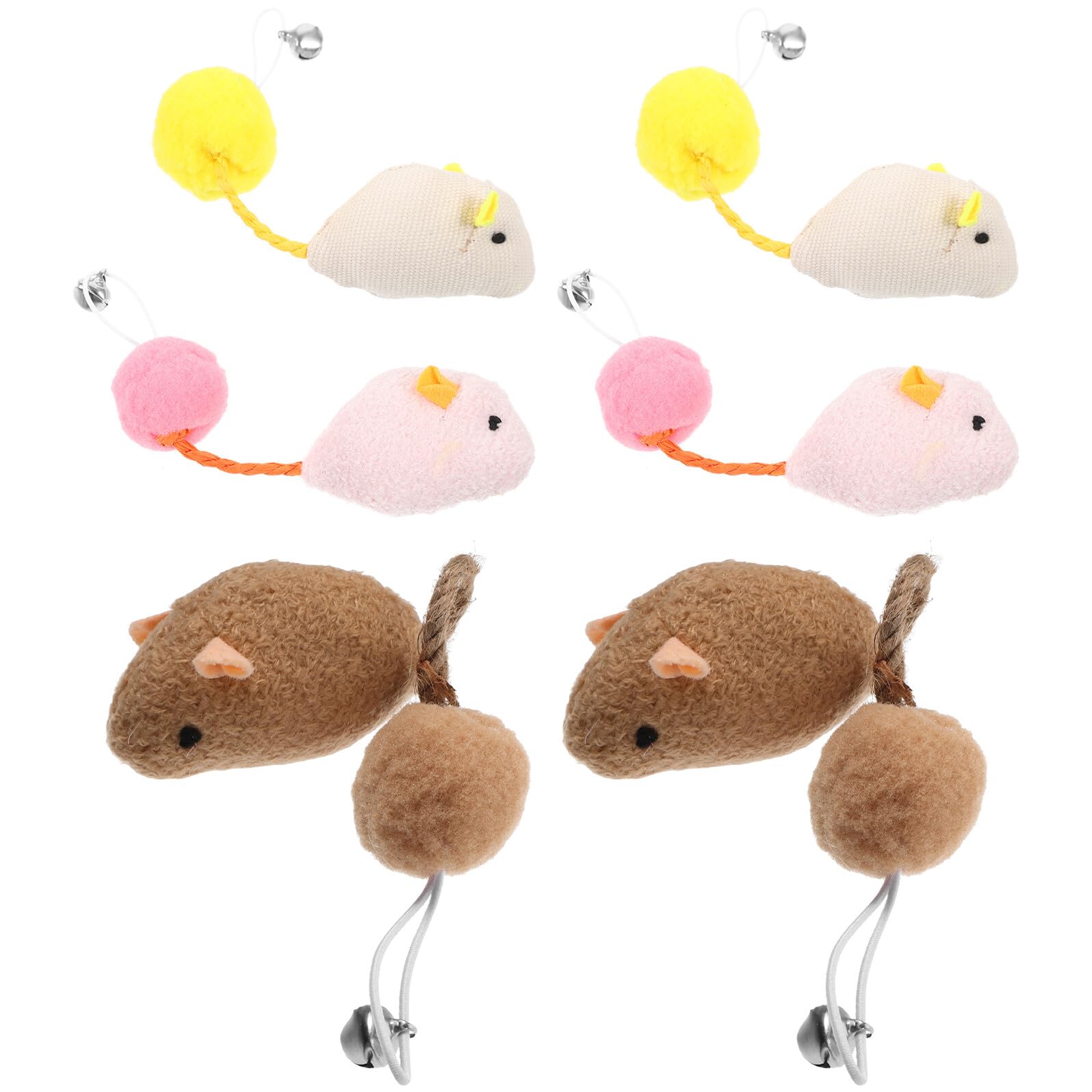 Homoyoyo 6 Pièces Lot de Jouets Souris Peluche pour Chatons avec Cloches Intérieur Stimule Instinct de Chasse Blanc Rose Marron à Griffer pour Chats Actifs