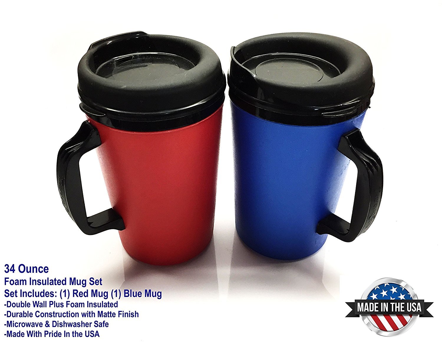 GAMA Electronics2 ThermoServ Foam Insulated Coffee Mugs 34 oz (1) Blue  (1) Red