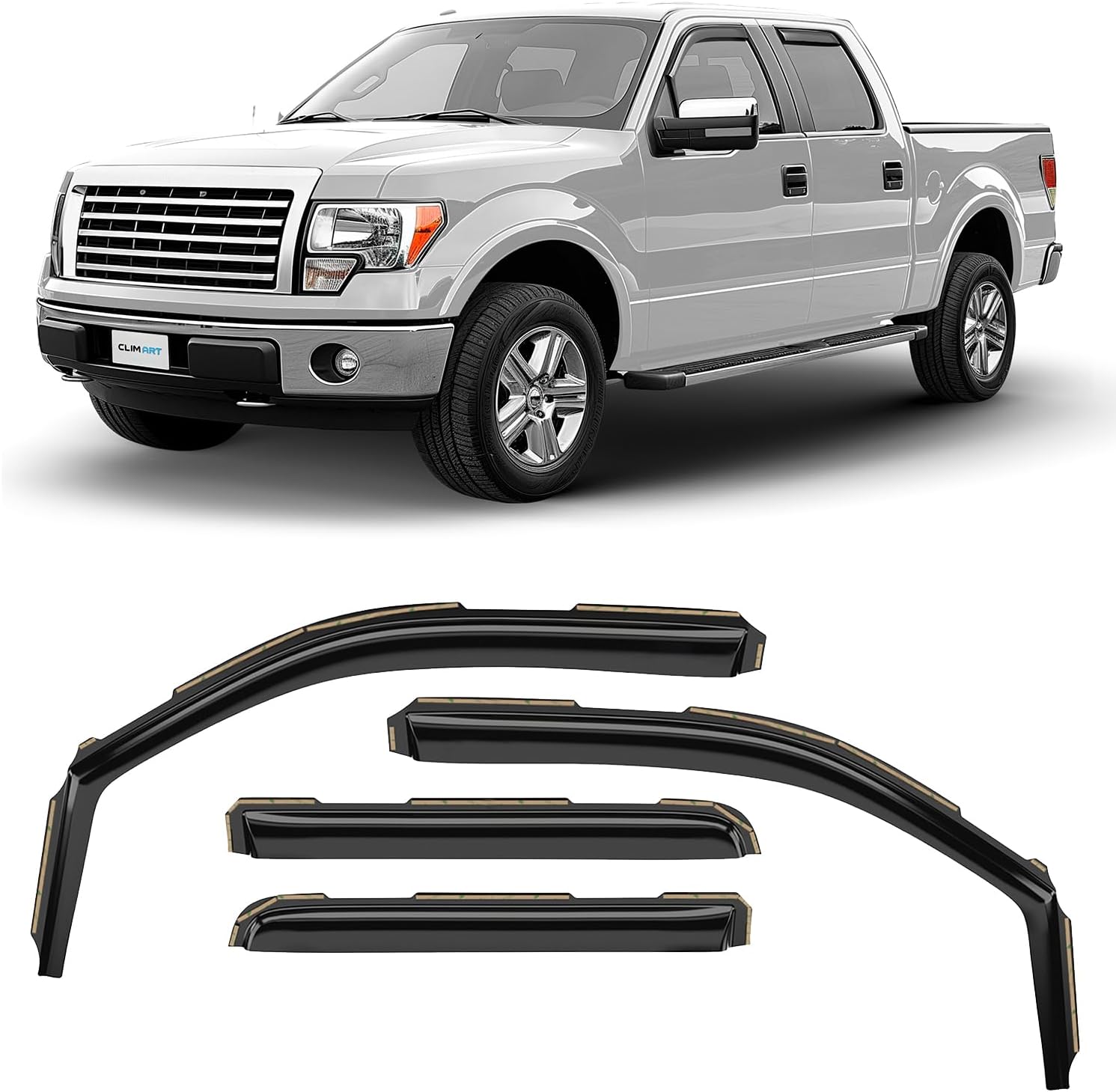 CLIM ART in-Channel Incredibly Durable Rain Guards for Ford F150 2009-2014 SuperCrew, Original Window Deflectors, Vent Deflector, Vent Window Visors, Dark Smoke Truck Accessories, 4 pcs. - 609010
