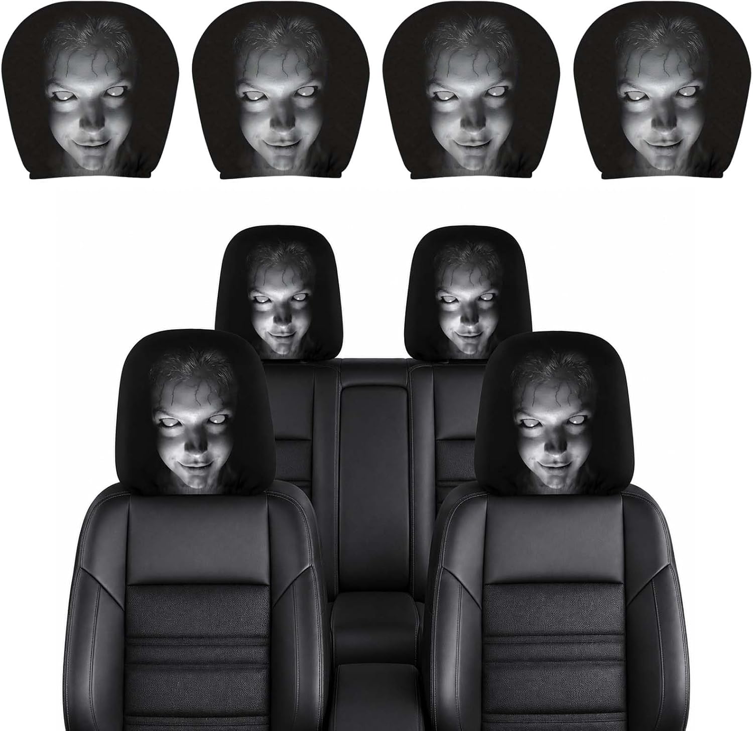 4PCS Scary Face Headrest Covers, Horror Car Seat Mask, Halloween Decor,A