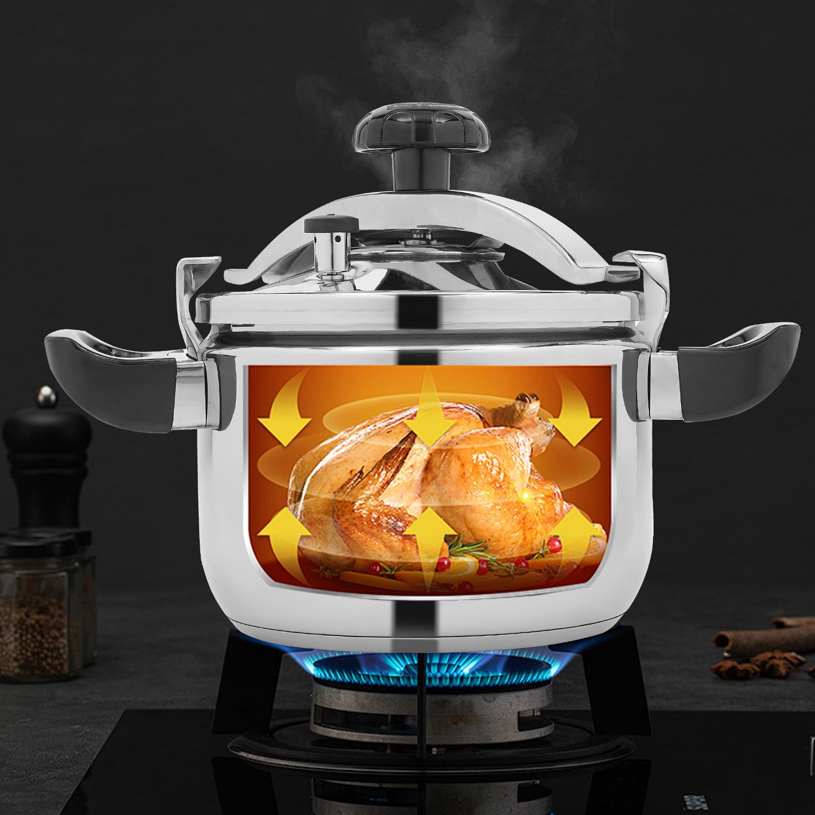 6.35Qt Pressure Cooker 201 Stainless Steel Pressure Canner w/Pressure Limiting Valve Stove Top Instant Fast Cooking Pot for All Hob Types