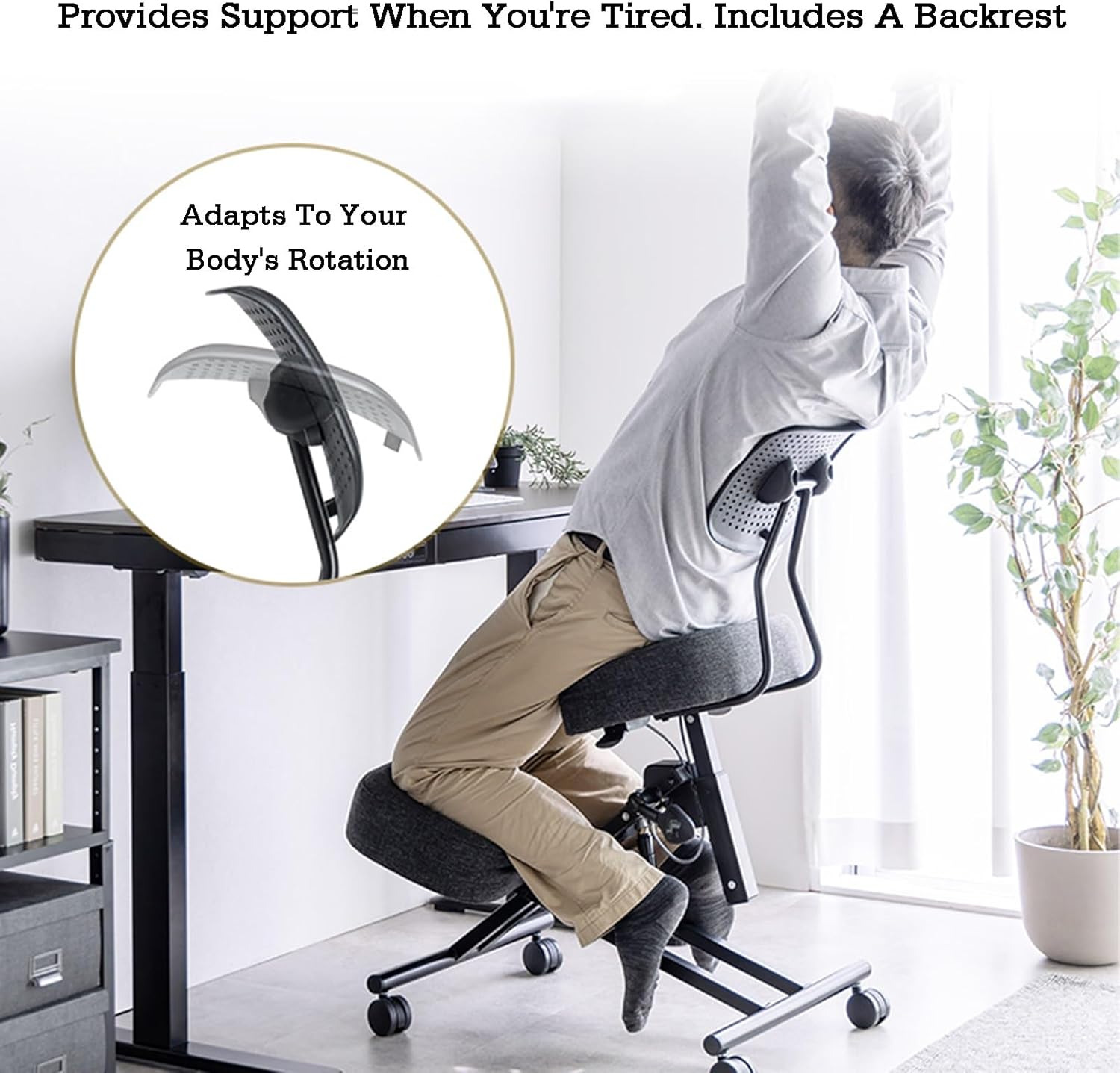 Kneeling Chair with Backrest,Ergonomic Posture Chair with 360-degree Wheels,60-76cm Adjustable Positions for Office and Home