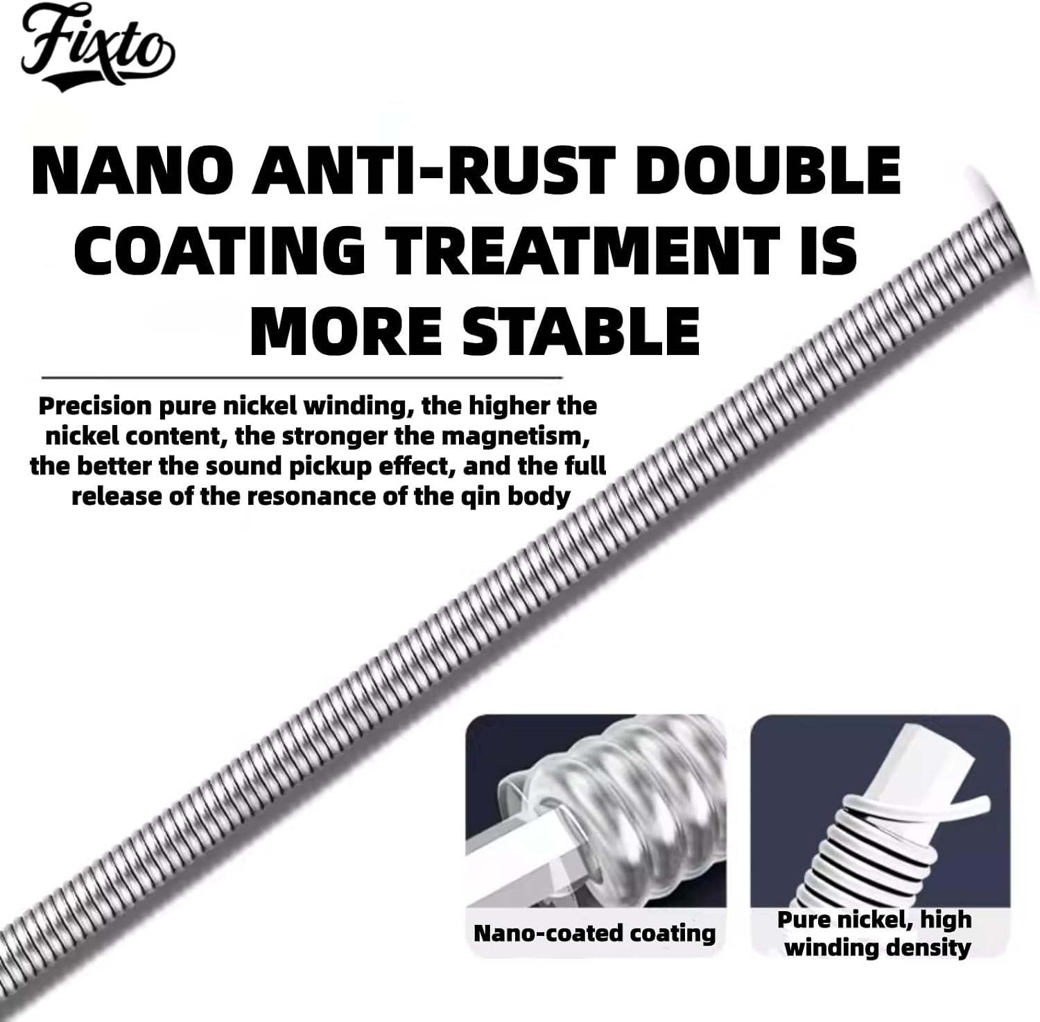 4-String Bass Strings 45-105, Long Scale Coated Nickel Roundwound Bass Strings, Anti-Rust, Long Life, Smooth Bright Tone for Electric Bass Guitars