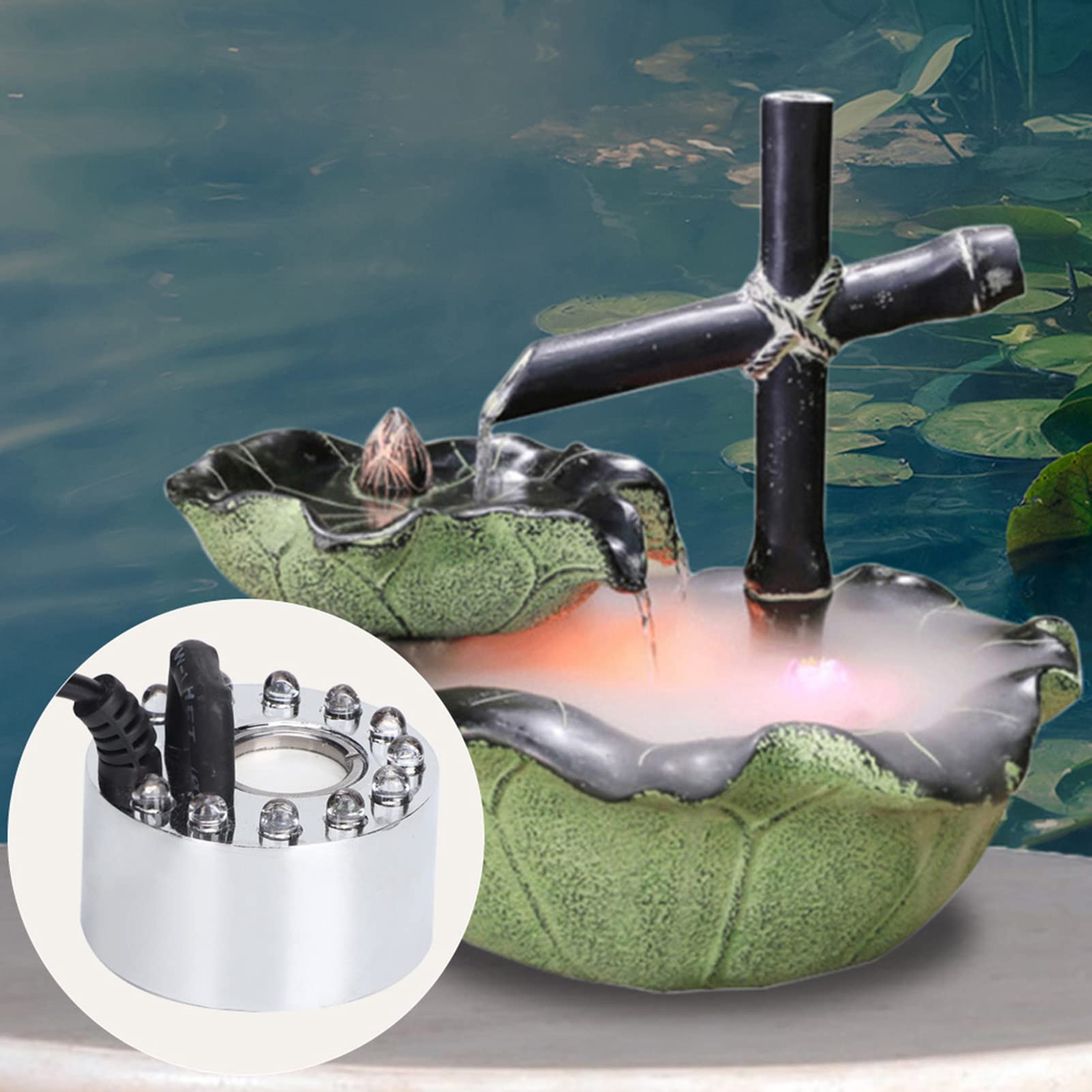 APOMOONS Brumisateur à Ultrasons Avec LED - Fontaine D'Étang Mini Pour Aquarium Et Décoration, Protection Manque D'Eau