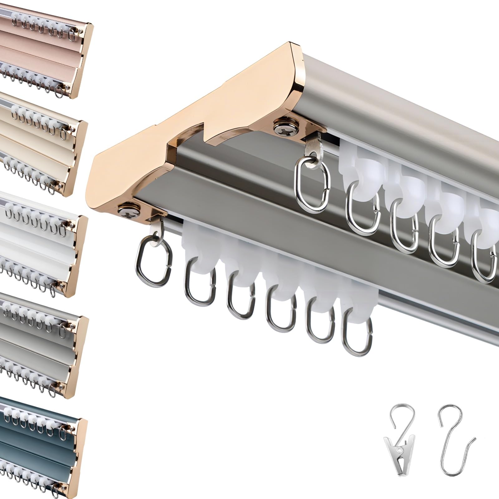 Double Curtain Rods For Windows, Heavy Duty Double Window Rods, Aluminum Curtain Rail Set For Room Divider For Bedroom, Kitchen, Bathroom(Gray,3.8m)