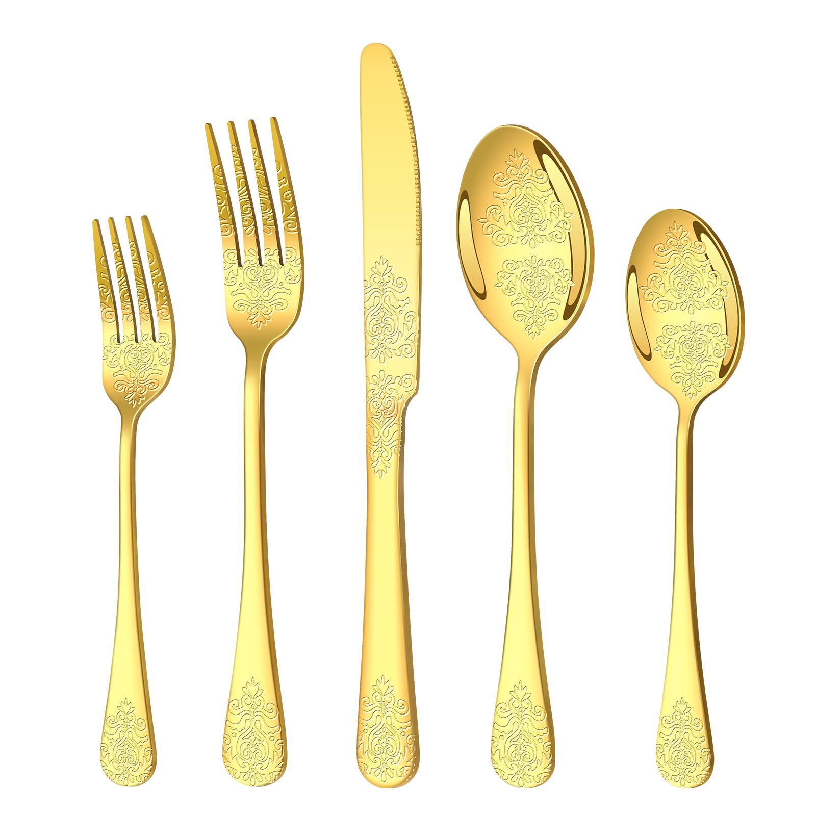 20 Pcs Gold Silverware Set for 4, Food Grade Stainless Steel Flatware Set, Eating Utensils Sets Include Fork/Knife/Spoon, Reusable Cutlery Set for Home Kitchen, Dishwasher Safe, Round Hammered — Amazon image 10